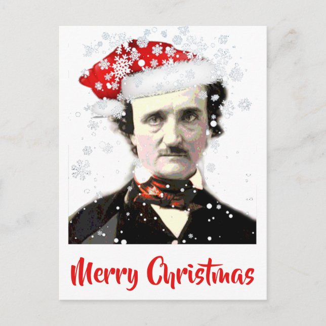 Postal Edgar Allan Poe Navidades Gorra Snowflake (Anverso)