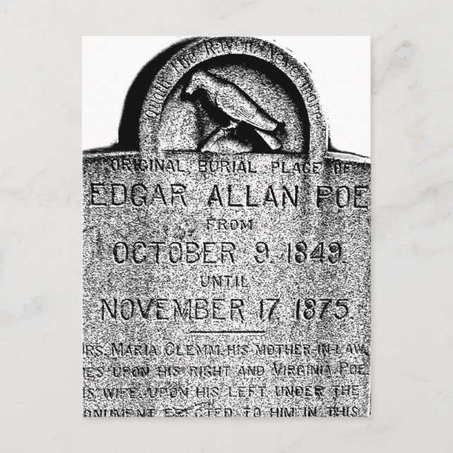 Postal Edgar Allan Poe Tombstone. Imágenes de Halloween e (Anverso)