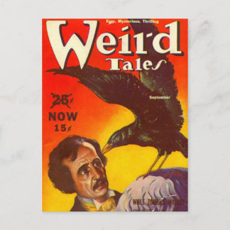 Postal Edgar Allan Poe y portada de revista de la pulpa