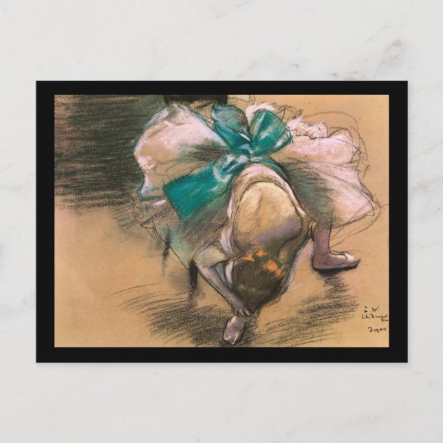 Postal Edgar Degas, Bailarina, atando sus cintas de zapat (Anverso)