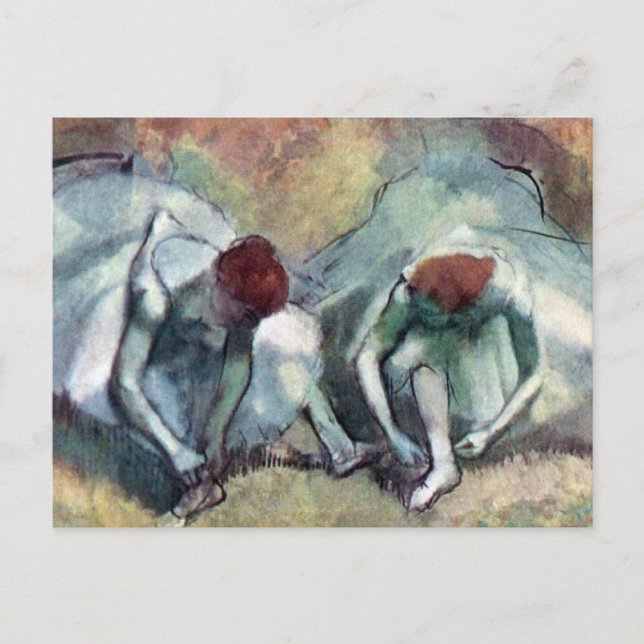 Postal Edgar Degas - Bailarinas de ballet Tying Shoes (Anverso)