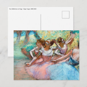 Postal Edgar Degas - Cuatro bailarinas en el escenario