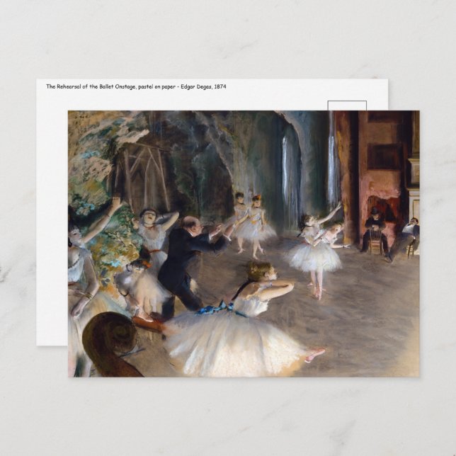 Postal Edgar Degas - El ensayo del ballet en el escenario (Anverso / Reverso)