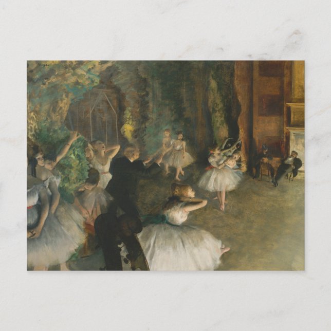 Postal Edgar Degas - el ensayo del ballet en el escenario (Anverso)
