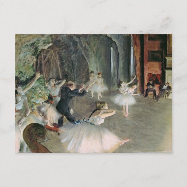 Postal Edgar Degas | El ensayo del ballet en escena (Anverso)