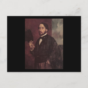 Postal Edgar Degas que levanta su autorretrato del gorra