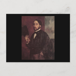 Postal Edgar Degas que levanta su autorretrato del gorra