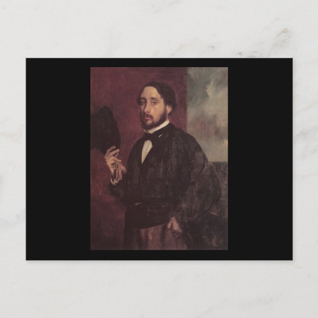 Postal Edgar Degas que levanta su autorretrato del gorra (Anverso)