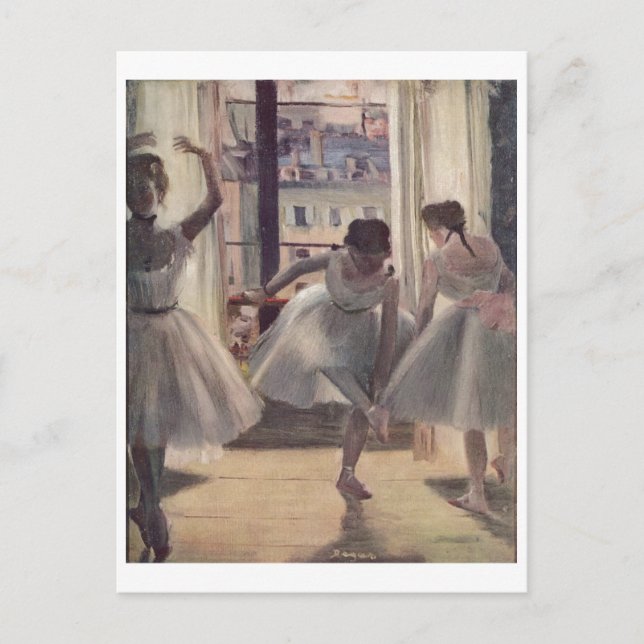 Postal Edgar Degas - Tres bailarinas en la Sala de Prácti (Anverso)