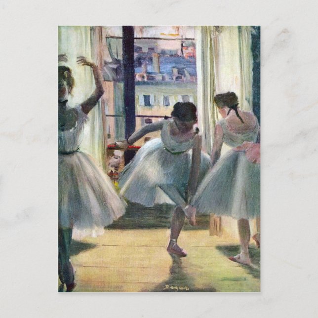 Postal Edgar Degas - Tres bailarinas en una sala de práct (Anverso)