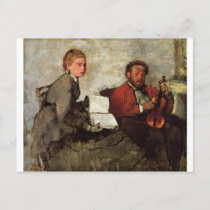 Postal Edgar Degas - Violinista y mujer con libro de músi