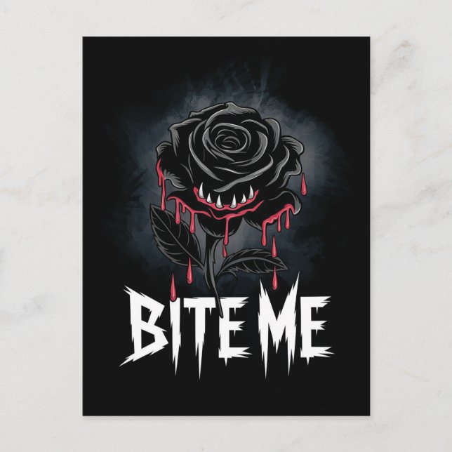 Postal Edgy 'Bite Me' Diseño Gótico Rosa (Anverso)