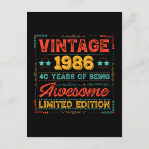 Postal Edición de 1986 Hecho en 1986 Cumpleaños 40 40 Año