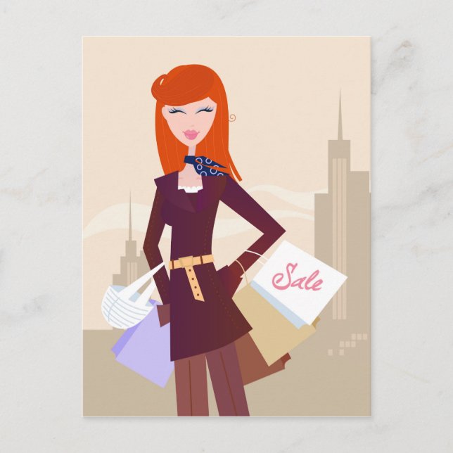 Postal Edición de diseñadores: Chica de compras (Anverso)