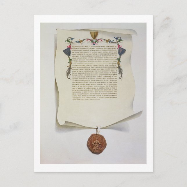 Postal Edición de facsímil de la Carta Magna, primera pub (Anverso)