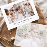 Postal Edición Guardar la foto de 4 en blanco<br><div class="desc">Foto moderna y elegante Guardar la tarjeta de Boda de fecha. La tarjeta de invitación para guardar la fecha incluye tipografía y moda blancas y un diseño sencillo en un fondo blanco al que se puede añadir la imagen personalizada de la fotografía de compromiso.</div>