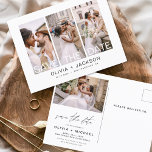 Postal Edición Guardar la foto de 4 en blanco<br><div class="desc">Foto moderna y elegante Guardar la tarjeta de Boda de fecha. La tarjeta de invitación para guardar la fecha incluye tipografía y moda blancas y un diseño sencillo en un fondo blanco al que se puede añadir la imagen personalizada de la fotografía de compromiso.</div>