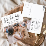 Postal Edición Guardar la foto manuscrita de fecha<br><div class="desc">Editable Moderno y Elegante Foto manuscrita Guardar la tarjeta Boda de fecha. La tarjeta de invitación para guardar la fecha incluye una moda y una tipografía elegante con un diseño simple y minimalista sobre un fondo blanco al que se puede añadir la imagen de fotografía de compromiso personalizada.</div>