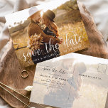 Postal Edición Guardar la foto manuscrita de fecha blanca<br><div class="desc">Boda manuscrita Guarda las tarjetas de fecha que tienen una foto en la parte delantera y trasera. Las tarjetas Save the Date Fall, Autumn, Winter, Spring o Summer contienen una moderna tipografía de escritura cursiva con letras a mano que son elegantes, simples y modernas para usar después de la minimalista...</div>