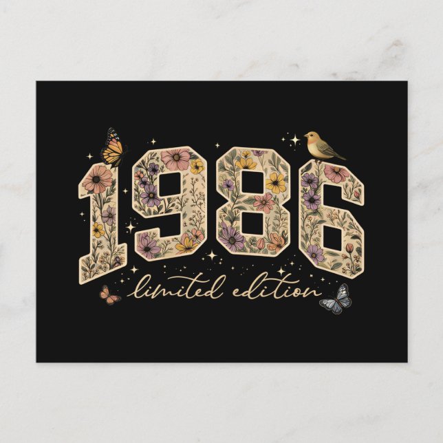 Postal Edición Limitada Cumpleaños 40 Floral 1986 (Anverso)