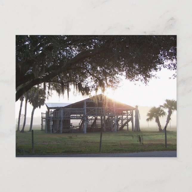 Postal Edificio antiguo bajo árboles con estatua de hombr (Anverso)