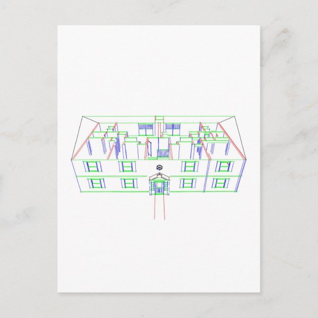 Postal Edificio de apartamentos / Casa: Dibujo de marcado (Anverso)