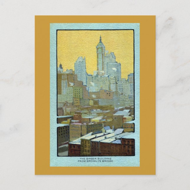 Postal Edificio de cantantes desde el puente de Brooklyn (Anverso)