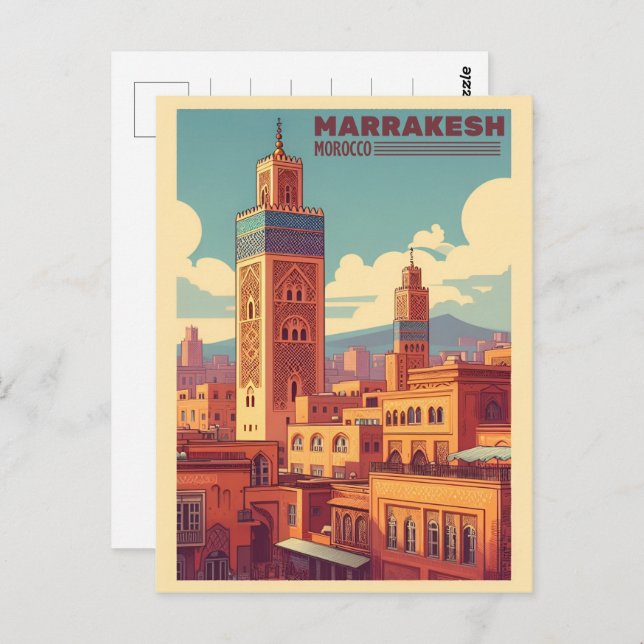 Postal Edificio de la ciudad antigua de Marrakech con mez (Anverso / Reverso)
