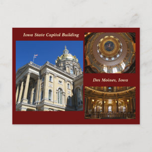 Postal Edificio del Capitolio de Iowa y decoración de la 
