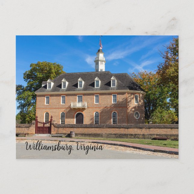 Postal Edificio del Capitolio en Colonial Williamsburg (Anverso)