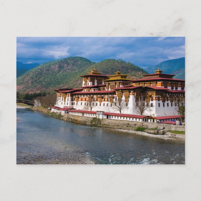 Postal Edificio Dzong junto al río (Anverso)