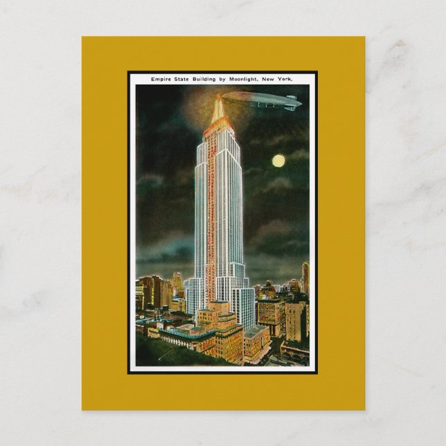 Postal Edificio Empire State iluminado por la luna (Anverso)