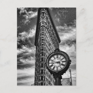 Postal Edificio Flatiron y reloj en blanco y negro
