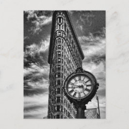 Postal Edificio Flatiron y reloj en blanco y negro