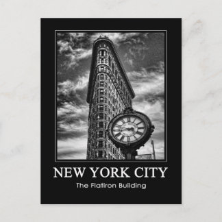 Postal Edificio Flatiron y reloj en blanco y negro 1C