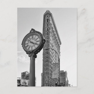 Postal Edificio Flatiron y reloj en blanco y negro 2