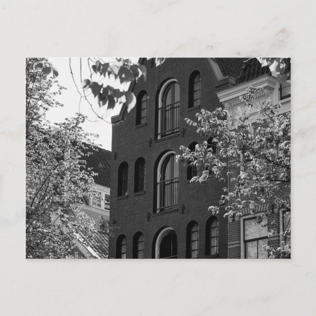Postal Edificio histórico blanco y negro en Ámsterdam (Anverso)