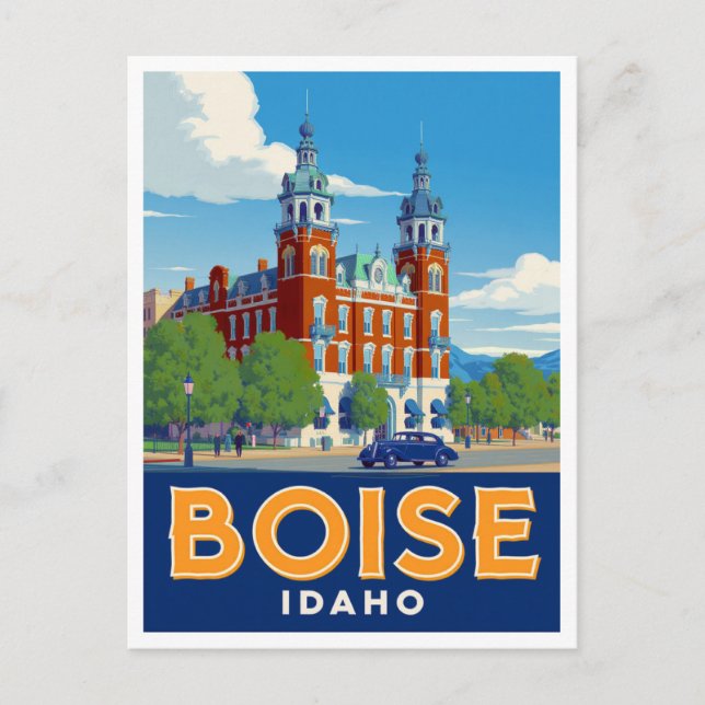 Postal Edificio Histórico Boise Idaho Arte Vintage (Anverso)