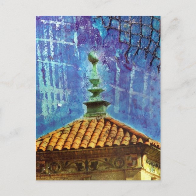 Postal Edificio Plaza Collage de medios mixtos (Anverso)