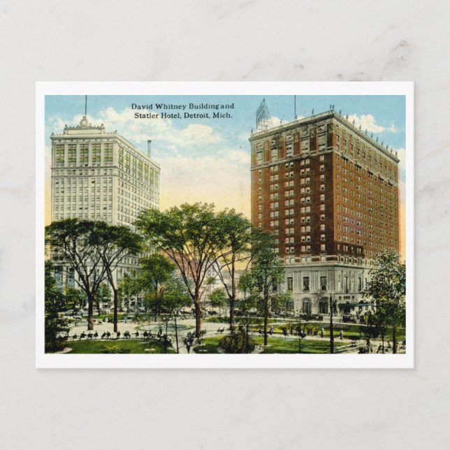 Postal Edificio Whitney, Hotel Statler, Detroit 1920 Vint (Anverso)