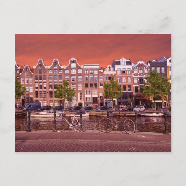 Postal Edificios, canales, bicicletas en Amsterdam, Paíse (Anverso)