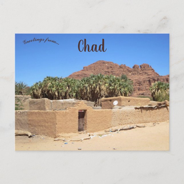 Postal Edificios de barro en Fada Chad (Anverso)