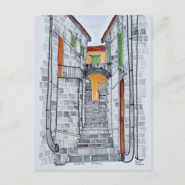 Postal Edificios de granito, Sartene | Córcega, Francia (Anverso)