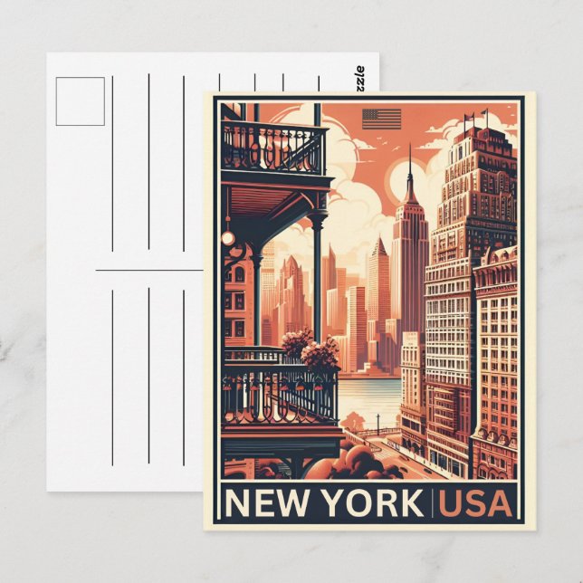 Postal Edificios de la ciudad de Nueva York Vista de balc (Anverso / Reverso)