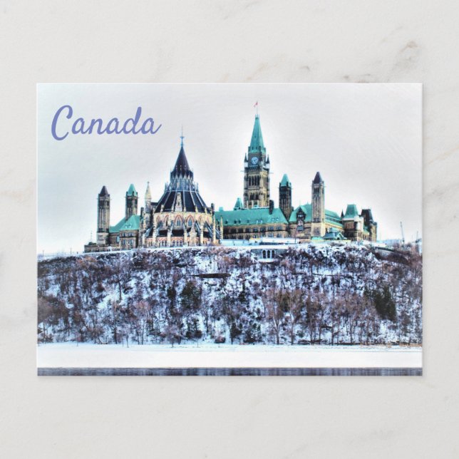 Postal Edificios del Parlamento de Canadá Nieve Río Ottaw (Anverso)