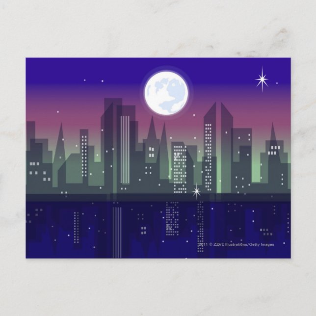 Postal Edificios iluminados por la noche (Anverso)