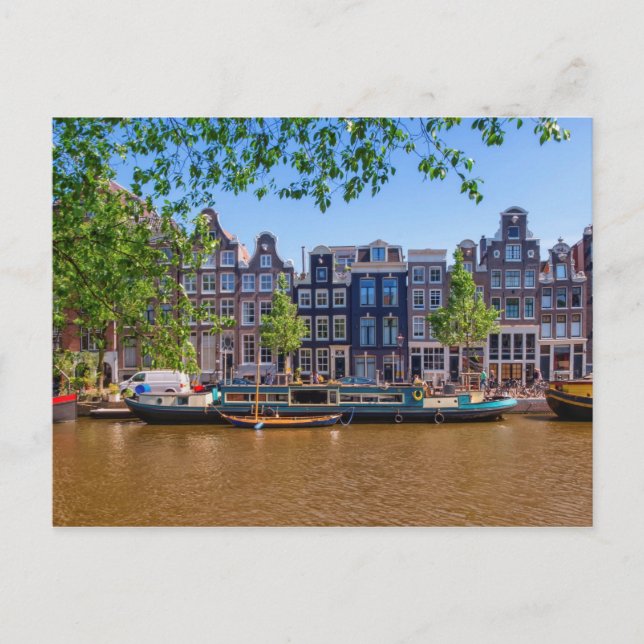 Postal Edificios y canal de Ámsterdam, Países Bajos (Anverso)