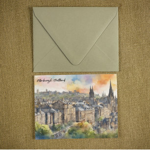 Postal Edimburgo Castillo de Escocia Aquarela Viaje