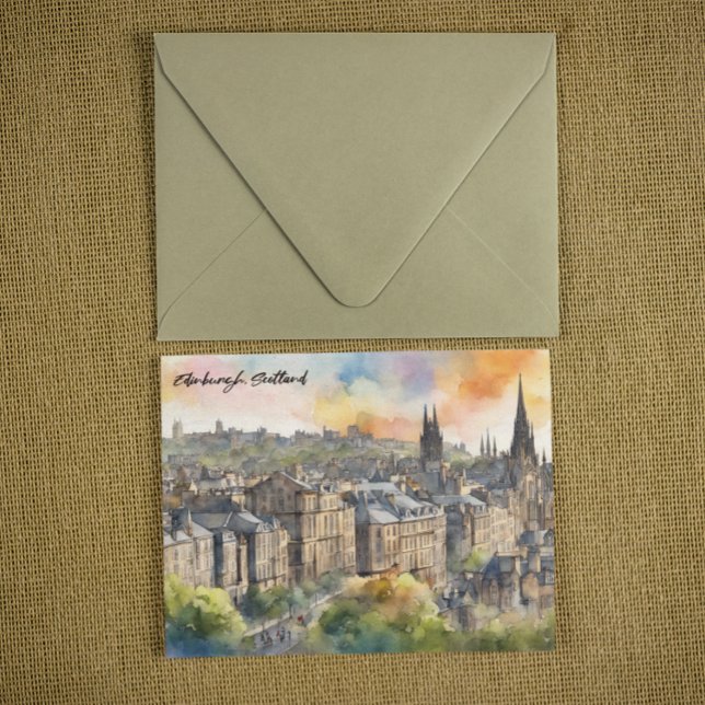 Postal Edimburgo Castillo de Escocia Aquarela Viaje (edinburgh scotland watercolor postcard)
