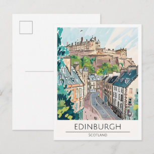Postal Edimburgo Escocia Arte Ilustración Viaje